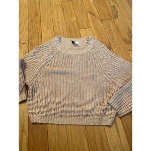 Divided, women's pale pink cropped knit crochet pullover sweater size XS